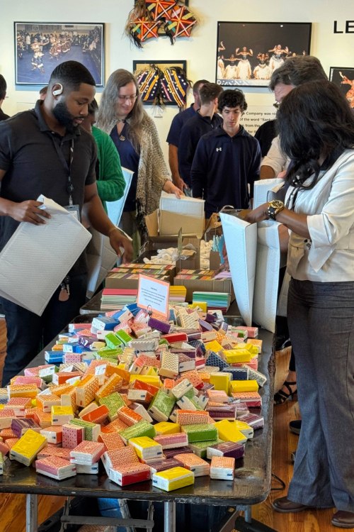 A group packing Chemo Care Kits at a Build Day